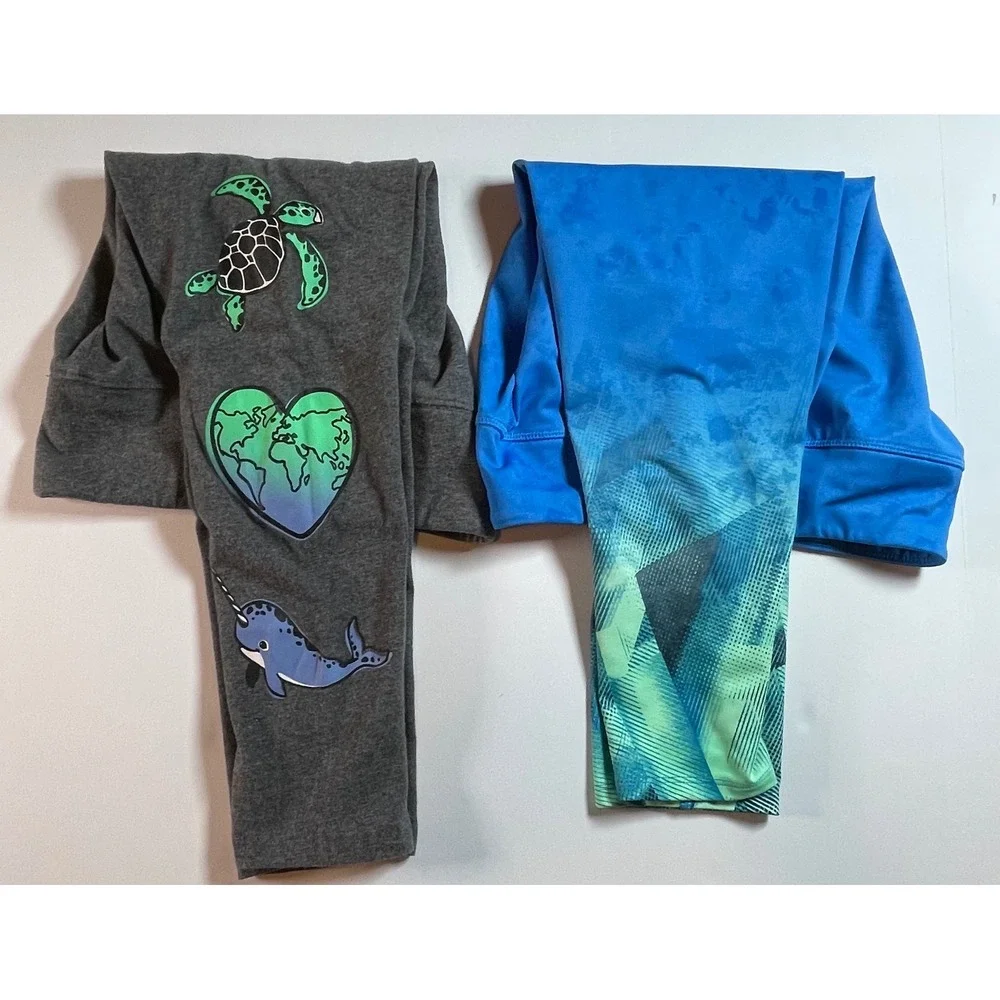 Justice Avia Leggings Girls Size 10-12 Multi Color Sea Turtle Bundle Lot of 2